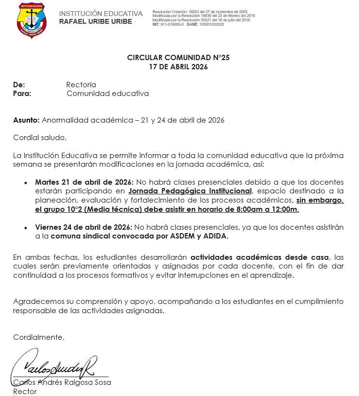 Anormalidad académica  21 y 24 de abril de 2026